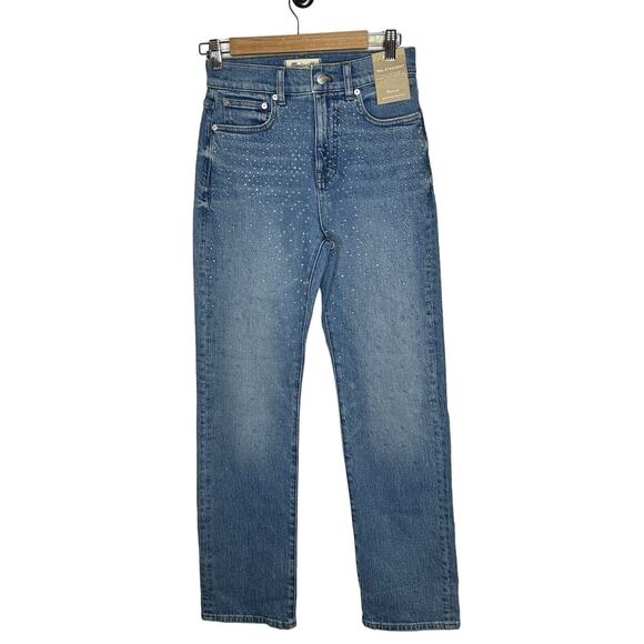 NWT Madewell The 90s Straight Jean 25 Shimmery Clear Rhinestones Enmore Wash - Picture 7 of 16